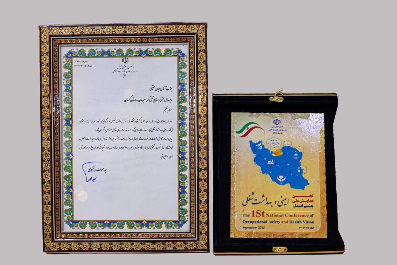 تصویر تقدیر از گل‌گهر در همایش ملی چشم‌انداز ایمنی